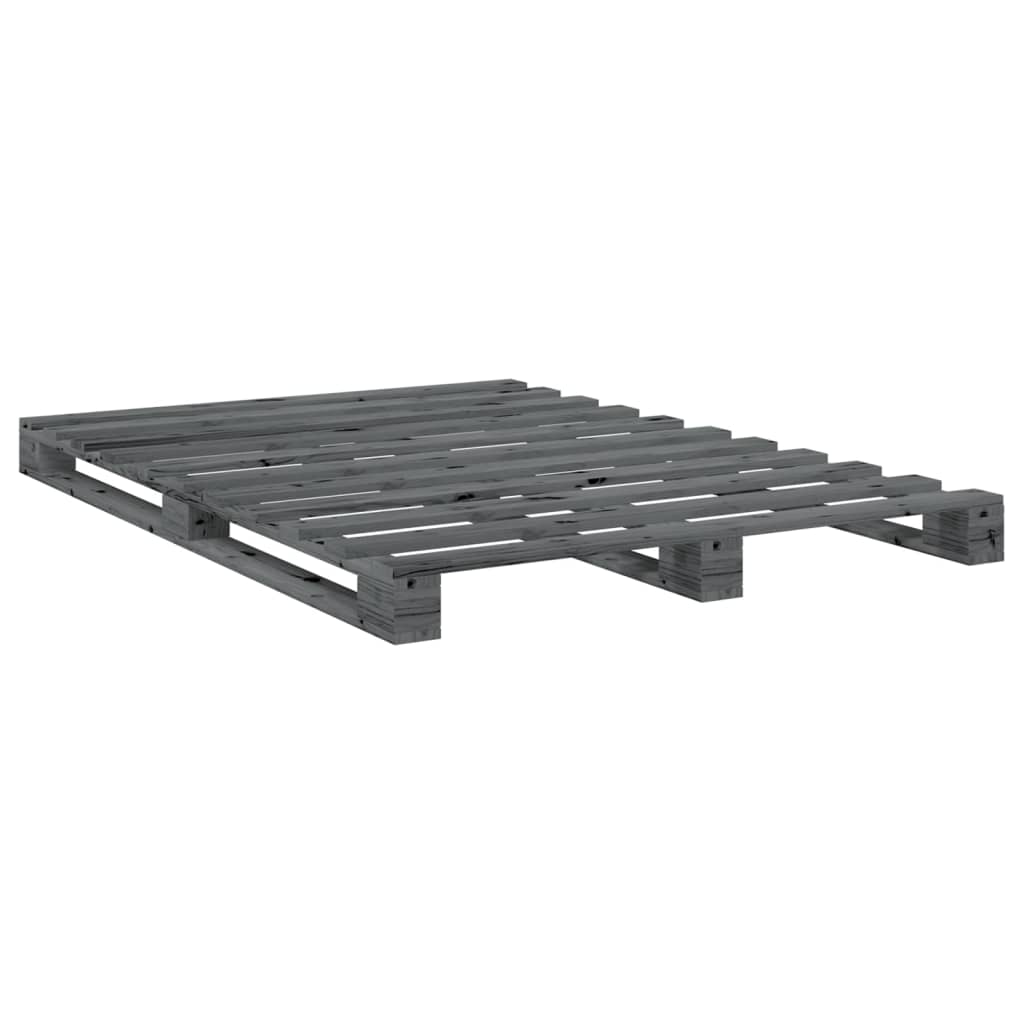 Bedframe met hoofdbord massief grenenhout grijs 140x200 cm