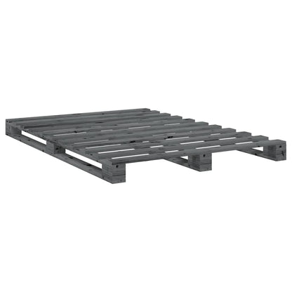 Bedframe met hoofdbord massief grenenhout grijs 140x200 cm