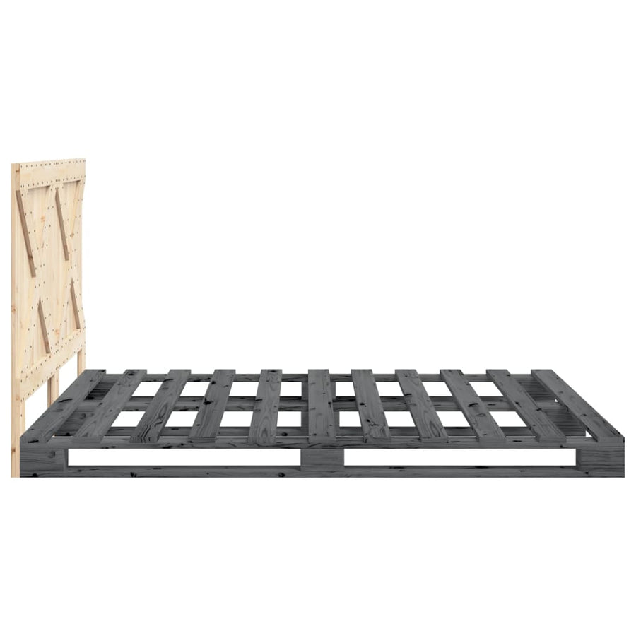 Bedframe met hoofdbord massief grenenhout grijs 140x200 cm
