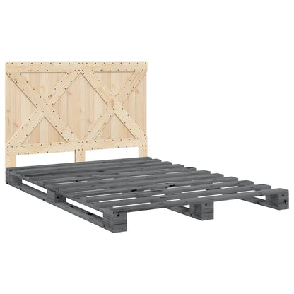 Bedframe met hoofdbord massief grenenhout grijs 160x200 cm