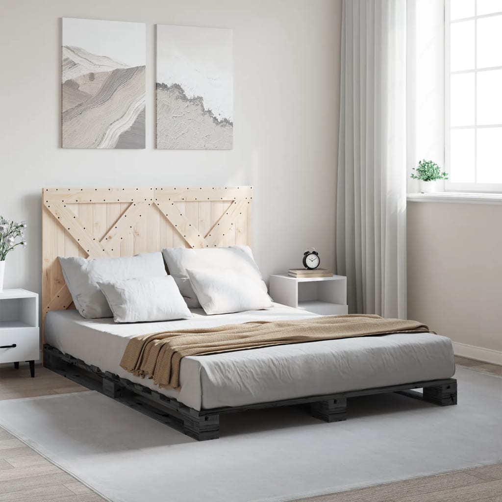 Bedframe met hoofdbord massief grenenhout grijs 160x200 cm