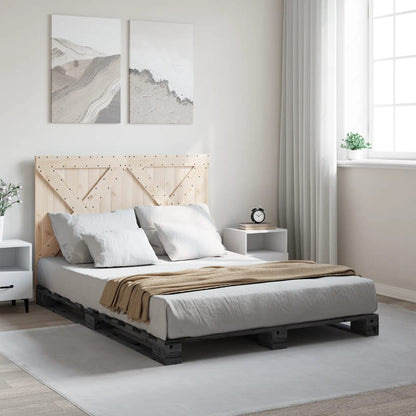 Bedframe met hoofdbord massief grenenhout grijs 160x200 cm