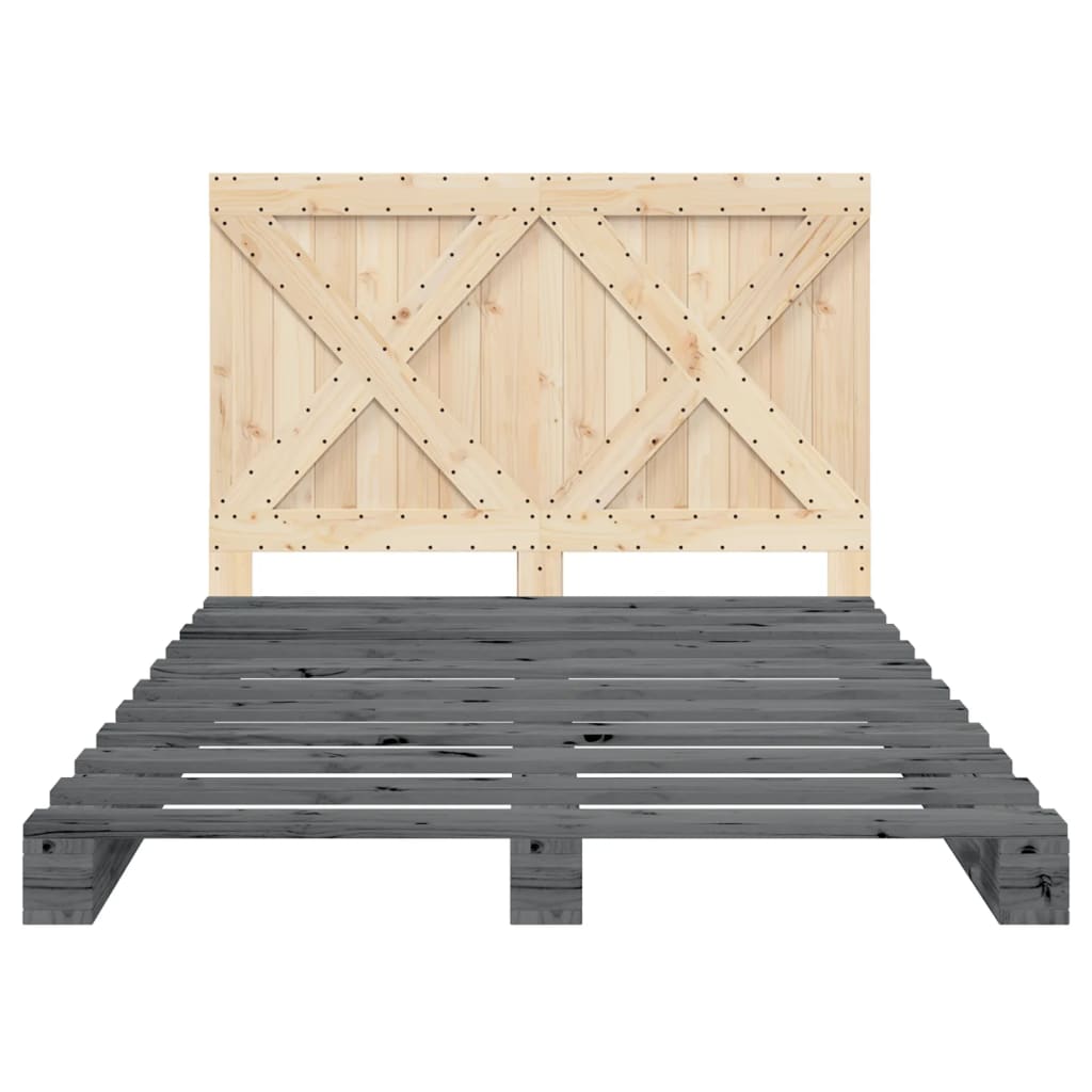 Bedframe met hoofdbord massief grenenhout grijs 160x200 cm