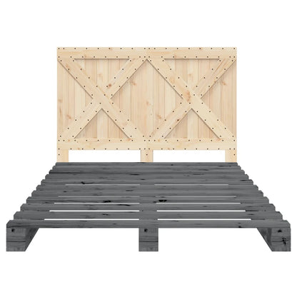 Bedframe met hoofdbord massief grenenhout grijs 160x200 cm