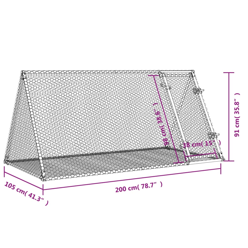 Konijnenkooi 200X105X91 Cm Gegalvaniseerd Staal Zilverkleurig Donkerbruin