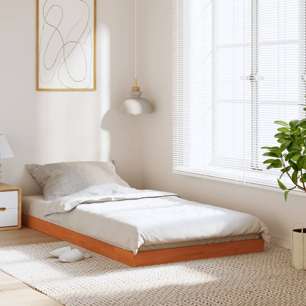 Bedframe massief grenenhout wasbruin 75x190 cm