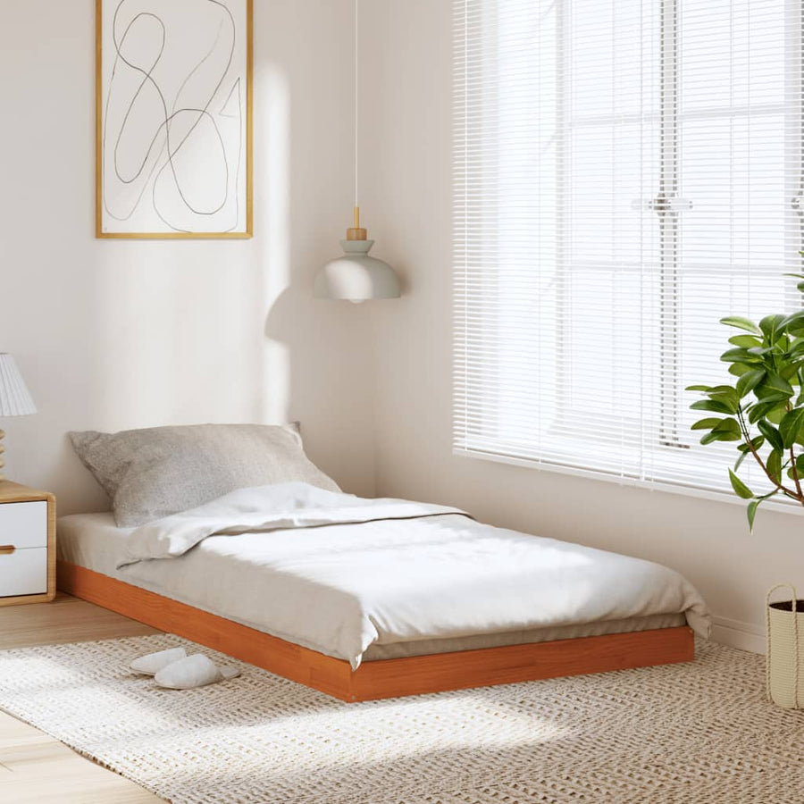 Bedframe massief grenenhout wasbruin 75x190 cm