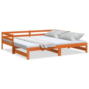 Slaapbank met onderschuifbed 90x200 cm massief grenenhout wasbruin