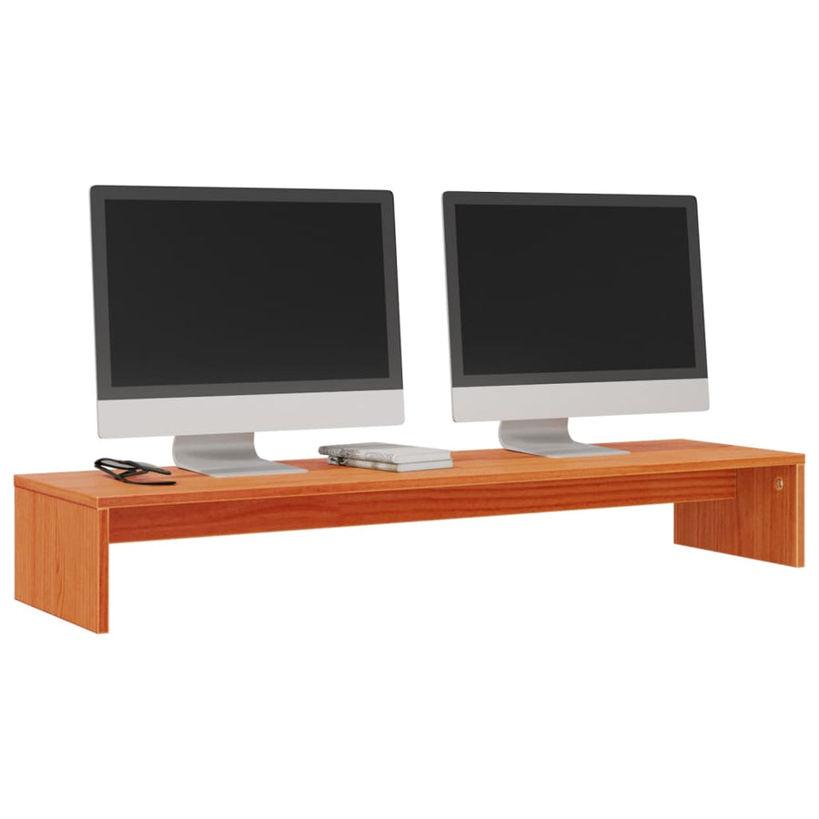 Monitorstandaard 100x27x15 cm massief grenenhout wasbruin