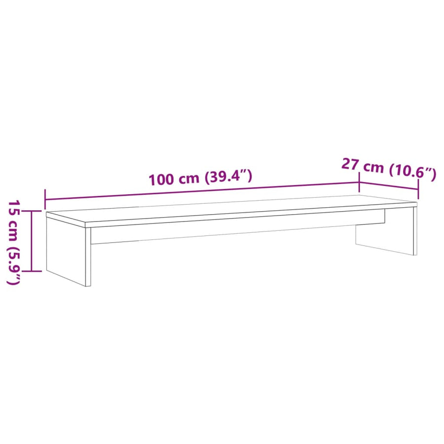 Monitorstandaard 100x27x15 cm massief grenenhout wasbruin