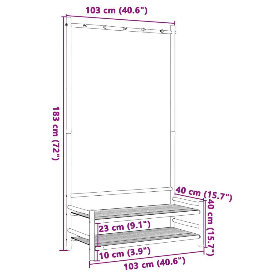 Kledingrek met schappen 103x40x183 cm bamboe