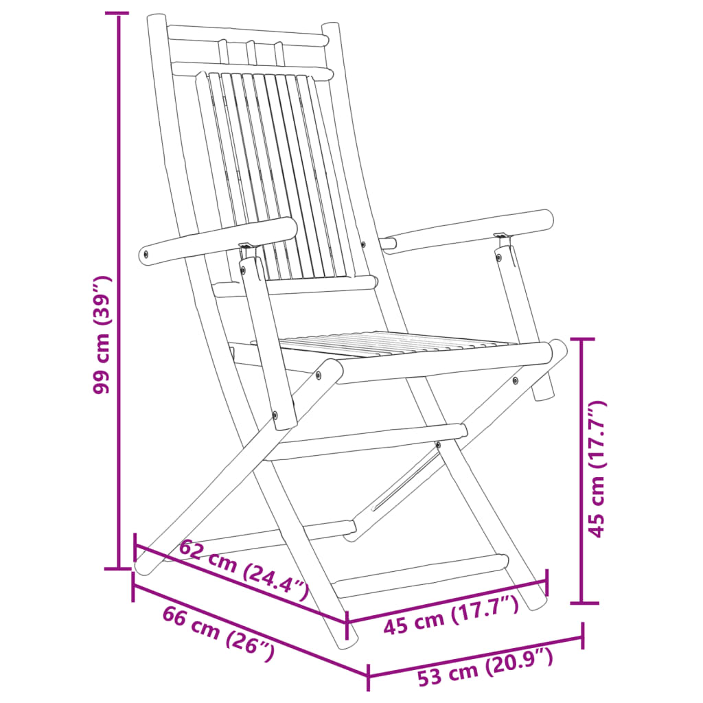 Tuinstoelen 2 st inklapbaar 53x66x99 bamboe