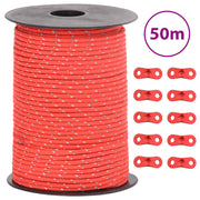 Tentscheerlijn 50 m 3 mm rood met spanners