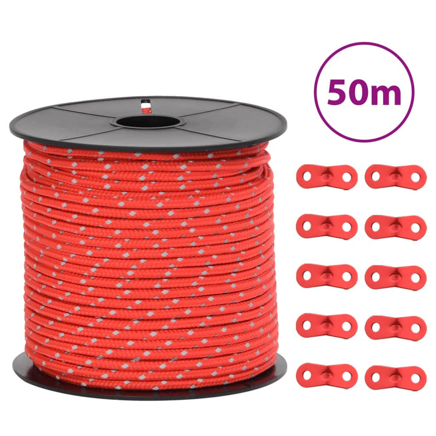 Tentscheerlijn met reflecterende strips en spanners 50 m 4 mm