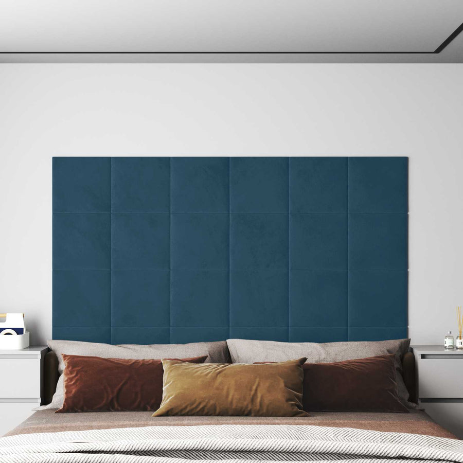 Wandhoofdbord 12 pcs Blauw 30 x 30 cm Fluweel