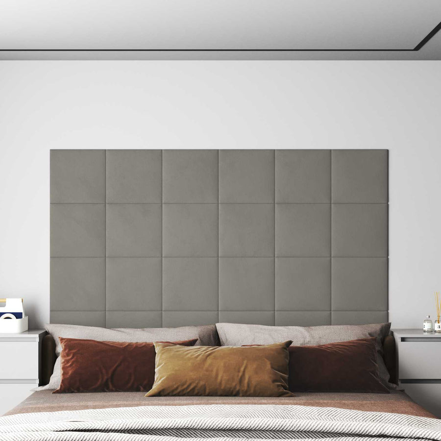 Wandhoofdbord 12 pcs Lichtgrijs 30 x 30 cm Fluweel