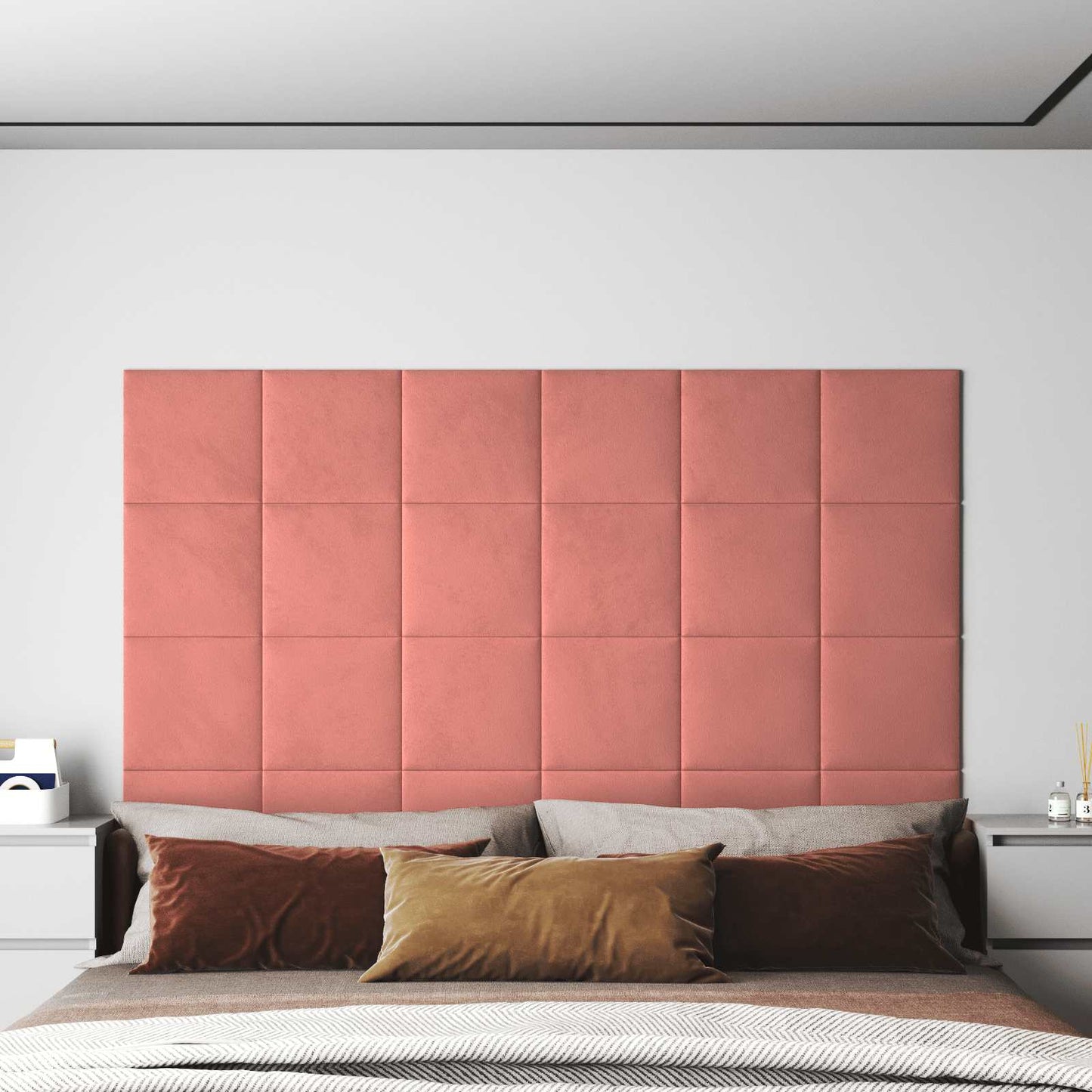 Wandhoofdbord 12 pcs Roze 30 x 30 cm Fluweel
