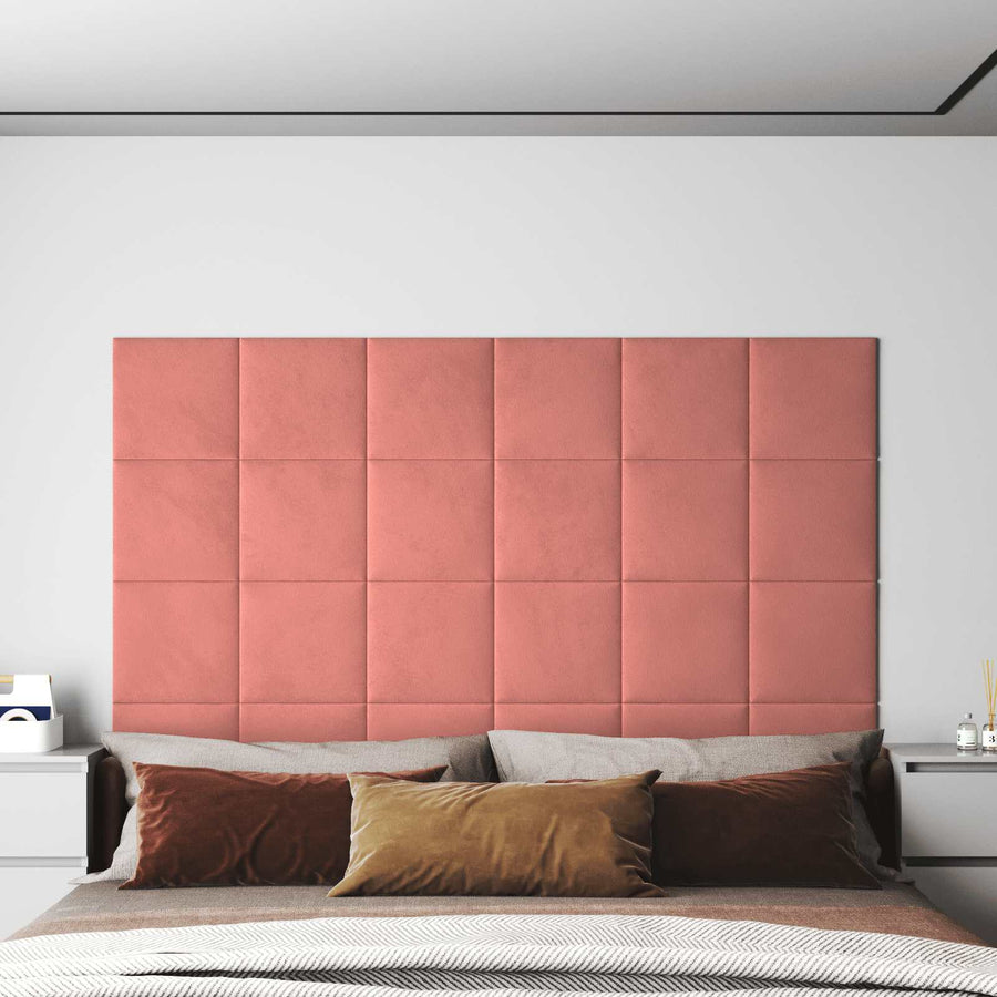 Wandhoofdbord 12 pcs Roze 30 x 30 cm Fluweel
