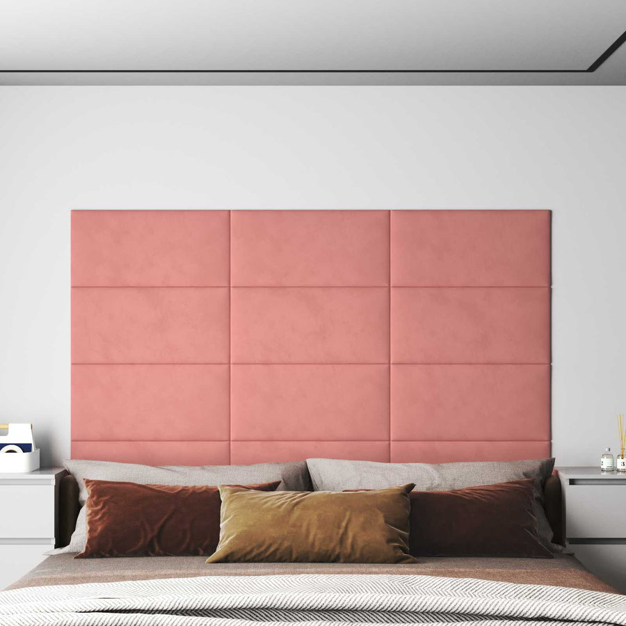 Wandhoofdbord 12 pcs Roze 60 x 30 cm Fluweel