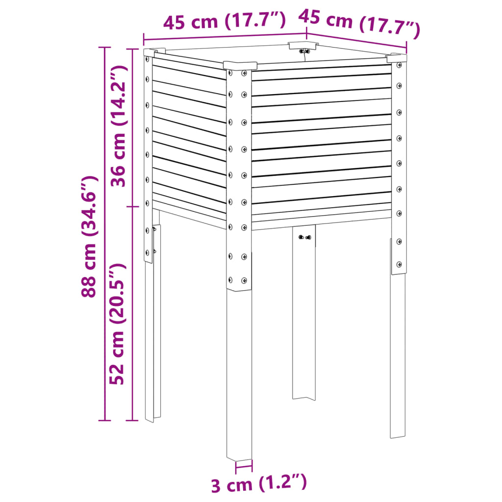 Plantenbak 45x45x88 cm staal grijs
