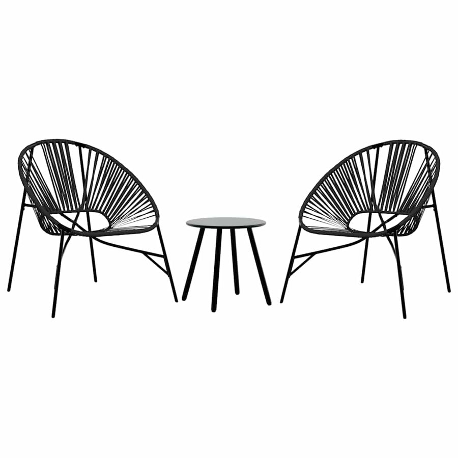 Set Tuinstoelen 3-Delig Poly Rattan Zwart