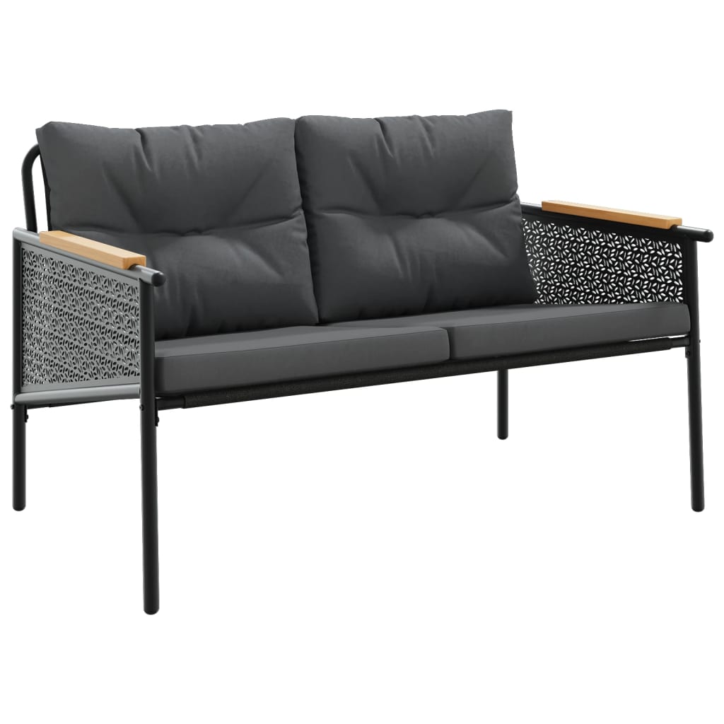 Tuinbank met kussens 116 cm staal zwart
