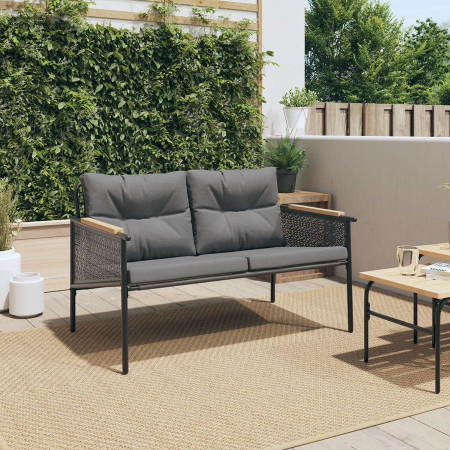 Tuinbank met kussens 116 cm staal zwart