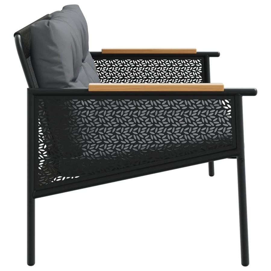 Tuinbank met kussens 116 cm staal zwart