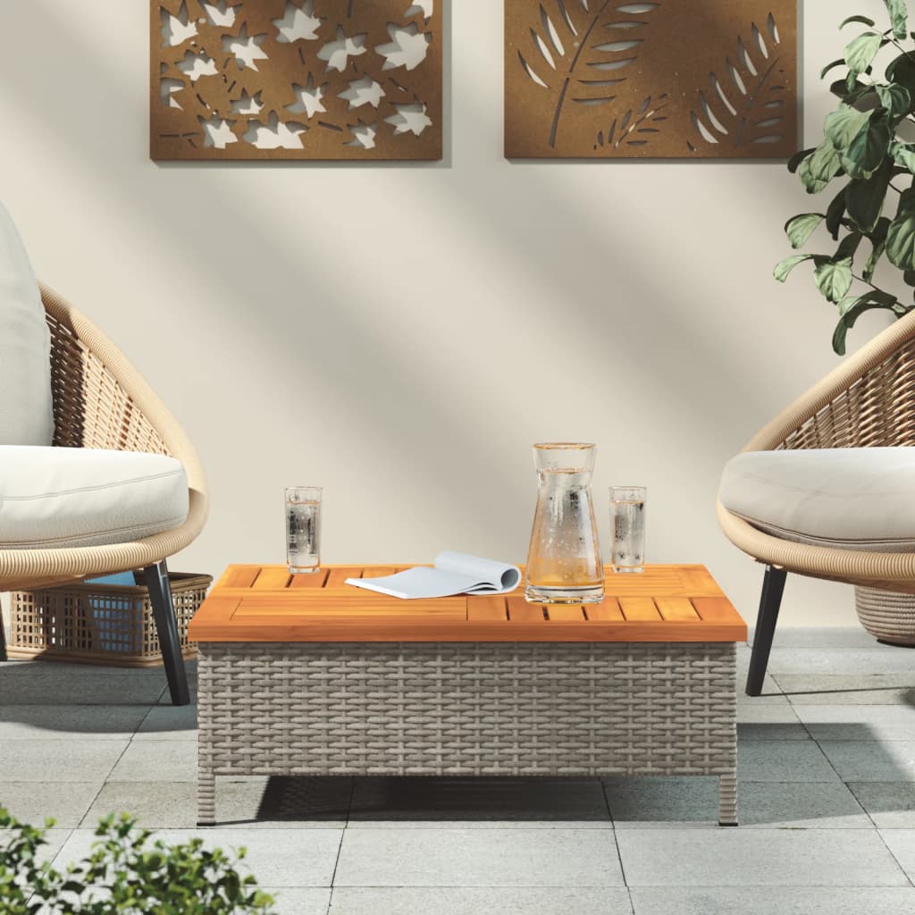 Tuintafel 70x70x25 cm poly rattan en acaciahout grijs Grijs