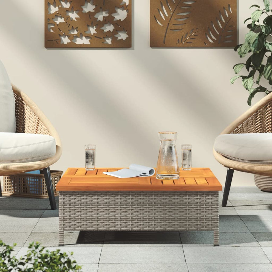 Tuintafel 70x70x25 cm poly rattan en acaciahout grijs Grijs
