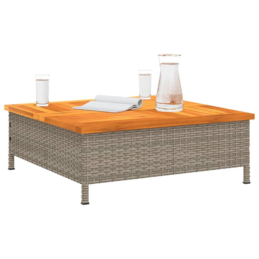 Tuintafel 70x70x25 cm poly rattan en acaciahout grijs Grijs