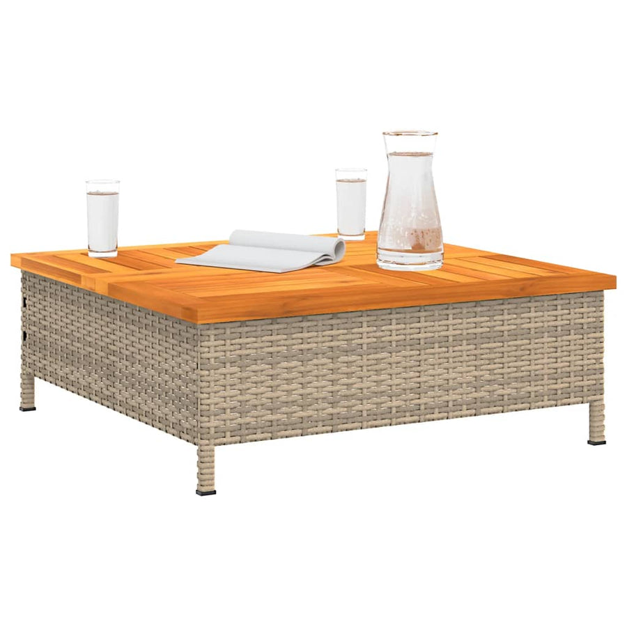 Tuintafel 70x70x25 cm poly rattan en acaciahout Beige