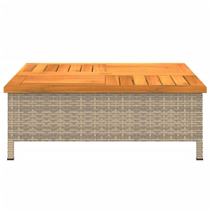 Tuintafel 70x70x25 cm poly rattan en acaciahout Beige