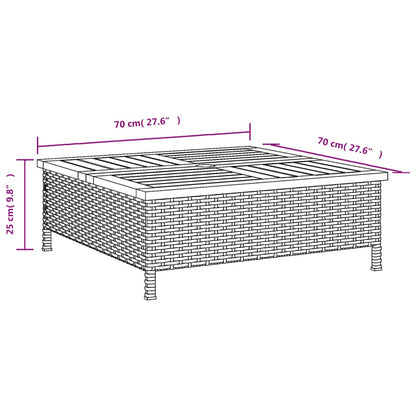 Tuintafel 70x70x25 cm poly rattan en acaciahout Beige
