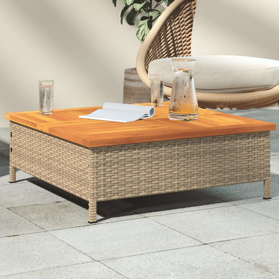 Tuintafel 70x70x25 cm poly rattan en acaciahout Beige