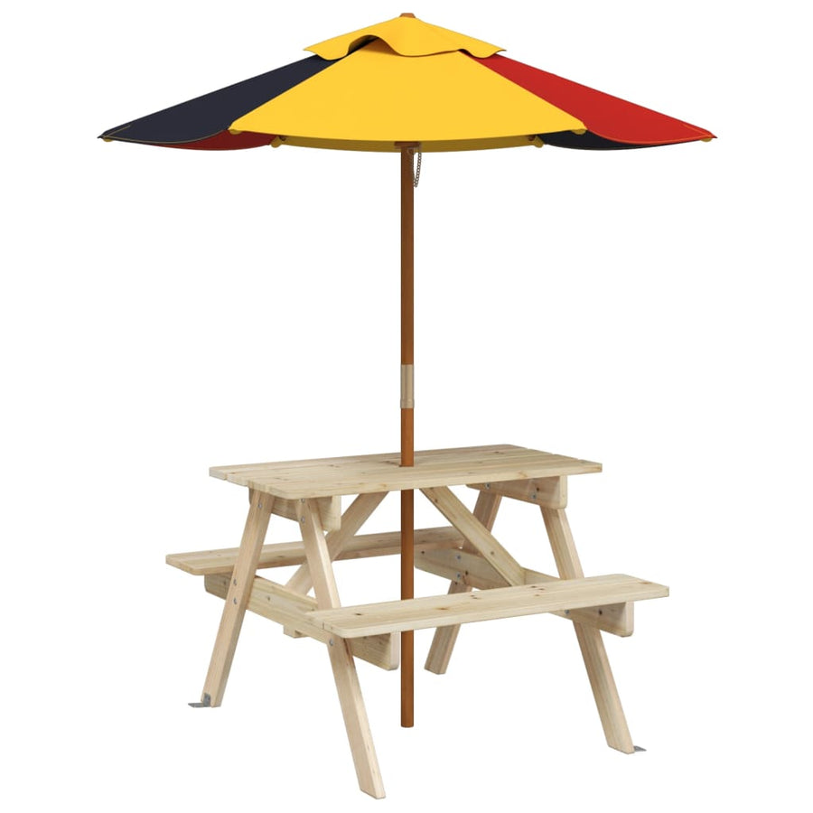 Picknicktafel Voor 4 Kinderen Met Parasol Massief Vurenhout bruin en meerkleurig