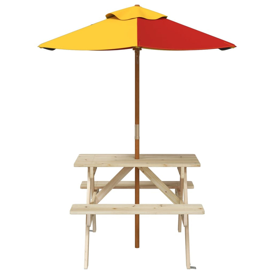 Picknicktafel Voor 4 Kinderen Met Parasol Massief Vurenhout bruin en meerkleurig