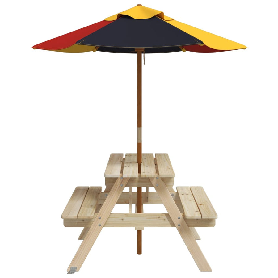 Picknicktafel Voor 4 Kinderen Met Parasol Massief Vurenhout bruin en meerkleurig