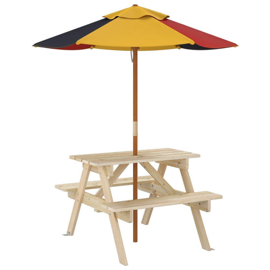 Picknicktafel Voor 4 Kinderen Met Parasol Massief Vurenhout bruin en meerkleurig