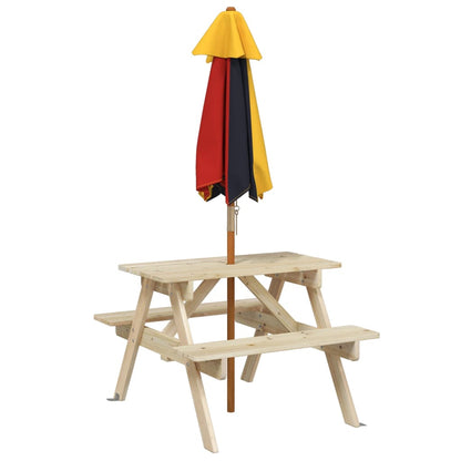 Picknicktafel Voor 4 Kinderen Met Parasol Massief Vurenhout bruin en meerkleurig