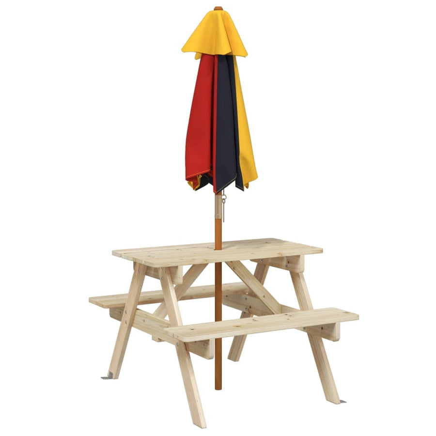 Picknicktafel Voor 4 Kinderen Met Parasol Massief Vurenhout bruin en meerkleurig