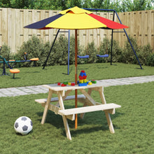 Picknicktafel Voor 4 Kinderen Met Parasol Massief Vurenhout bruin en meerkleurig