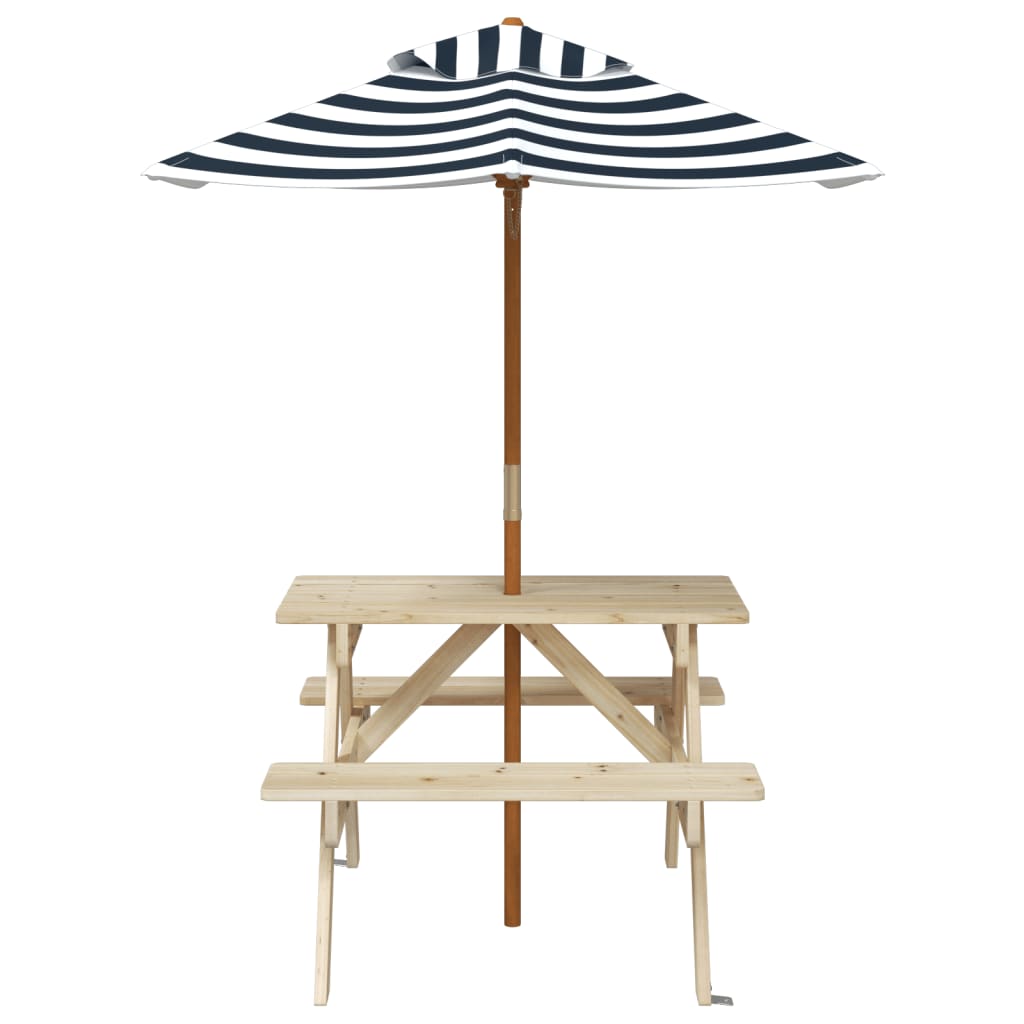 Picknicktafel Voor 4 Kinderen Met Parasol Massief Vurenhout Bruin en blauw