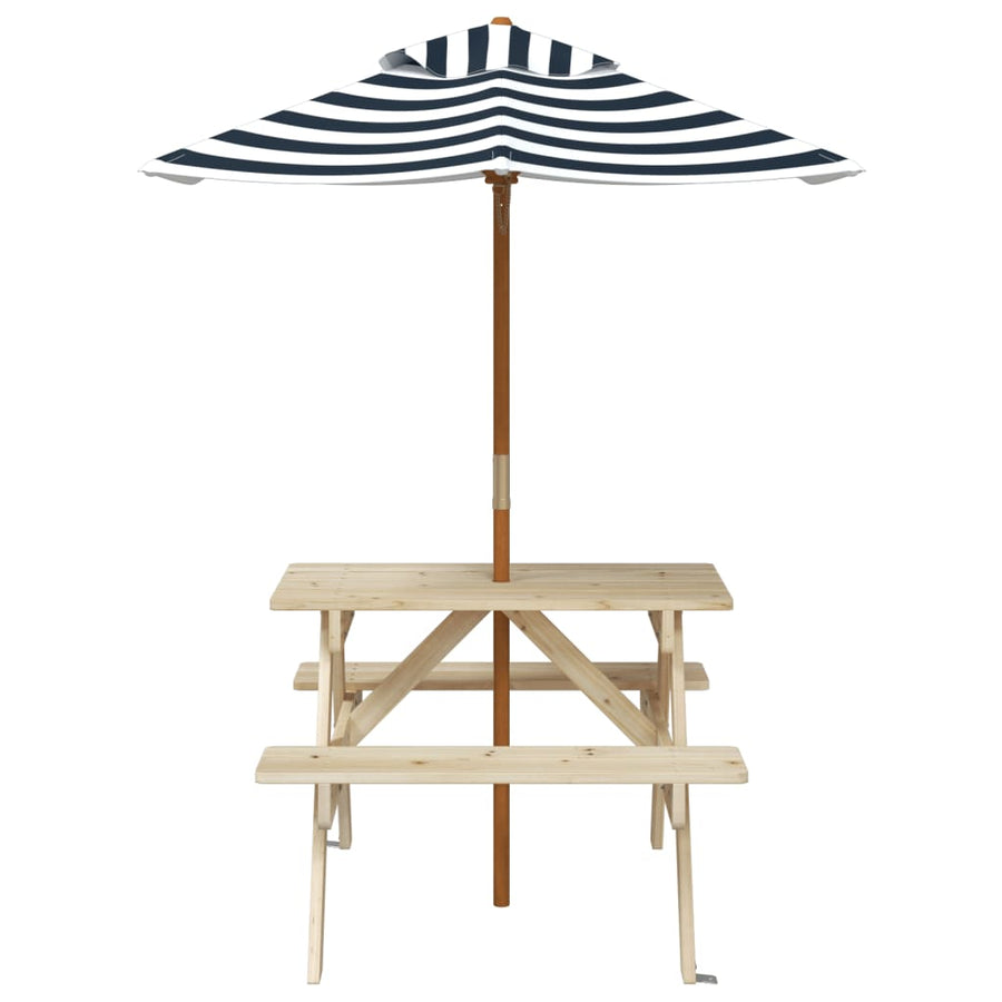 Picknicktafel Voor 4 Kinderen Met Parasol Massief Vurenhout Bruin en blauw