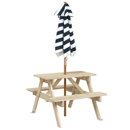 Picknicktafel Voor 4 Kinderen Met Parasol Massief Vurenhout Bruin en blauw