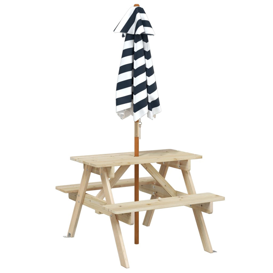 Picknicktafel Voor 4 Kinderen Met Parasol Massief Vurenhout Bruin en blauw