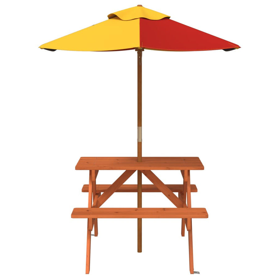 Picknicktafel Voor 4 Kinderen Met Parasol Massief Vurenhout donkerbruin en meerkleurig