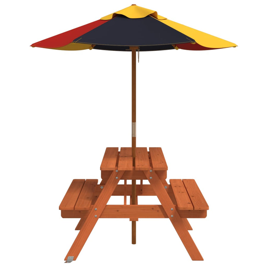 Picknicktafel Voor 4 Kinderen Met Parasol Massief Vurenhout donkerbruin en meerkleurig