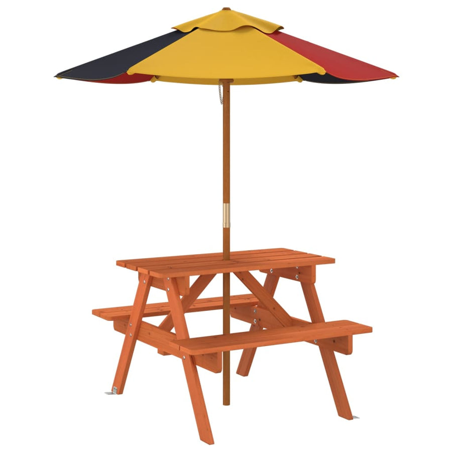 Picknicktafel Voor 4 Kinderen Met Parasol Massief Vurenhout donkerbruin en meerkleurig