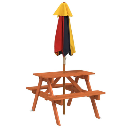 Picknicktafel Voor 4 Kinderen Met Parasol Massief Vurenhout donkerbruin en meerkleurig